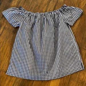 Velvet Heart Off The Shoulder Gingham Top Blue/wht